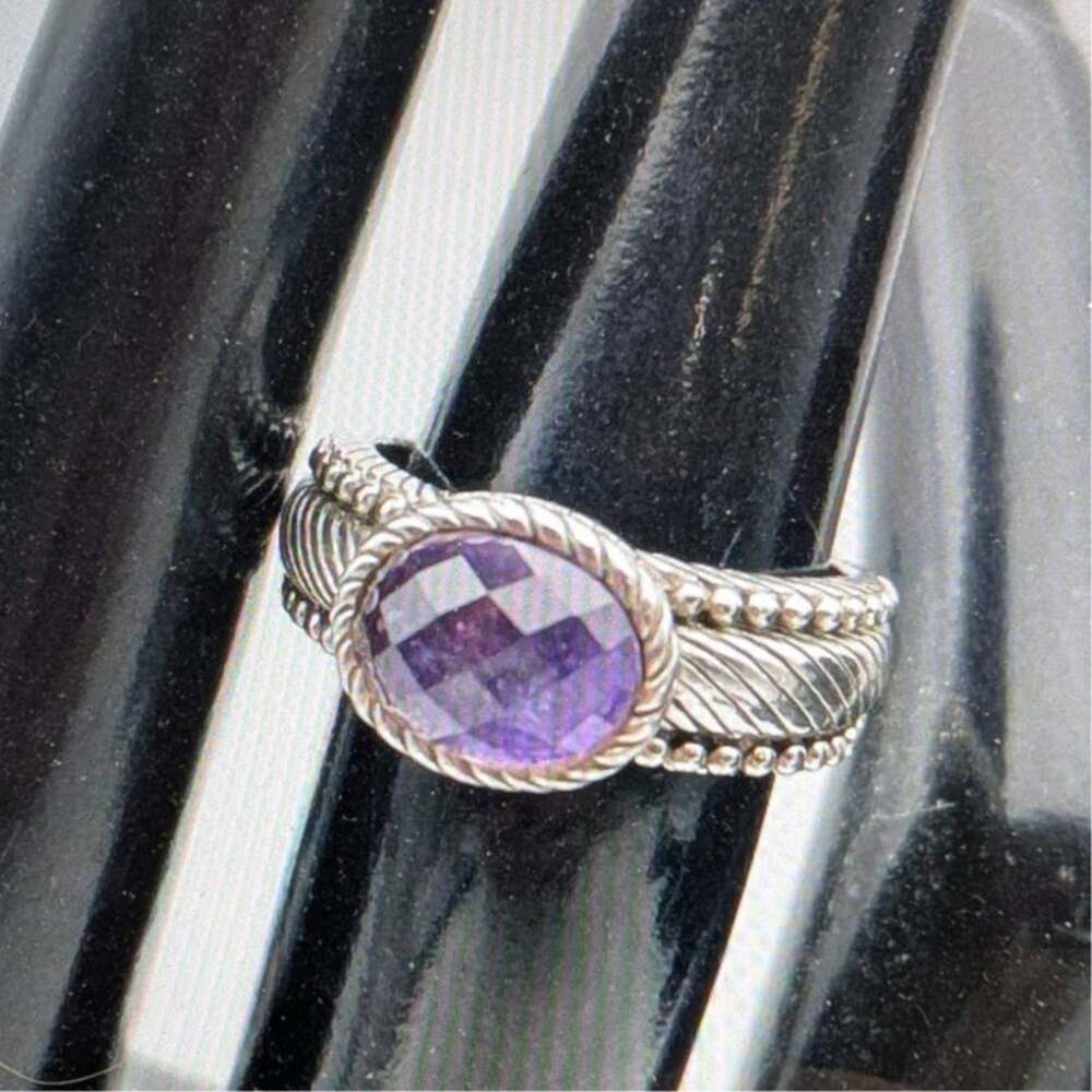 Judith Ripka Sterling Silver Faceted Amethyst Rope Design Ring Size 6 - 5.7g